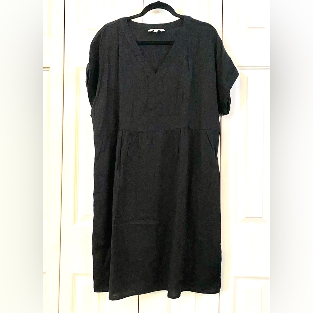 Black Linen Sheath Dress V-Neck Dolman Sleeve, NWOT
